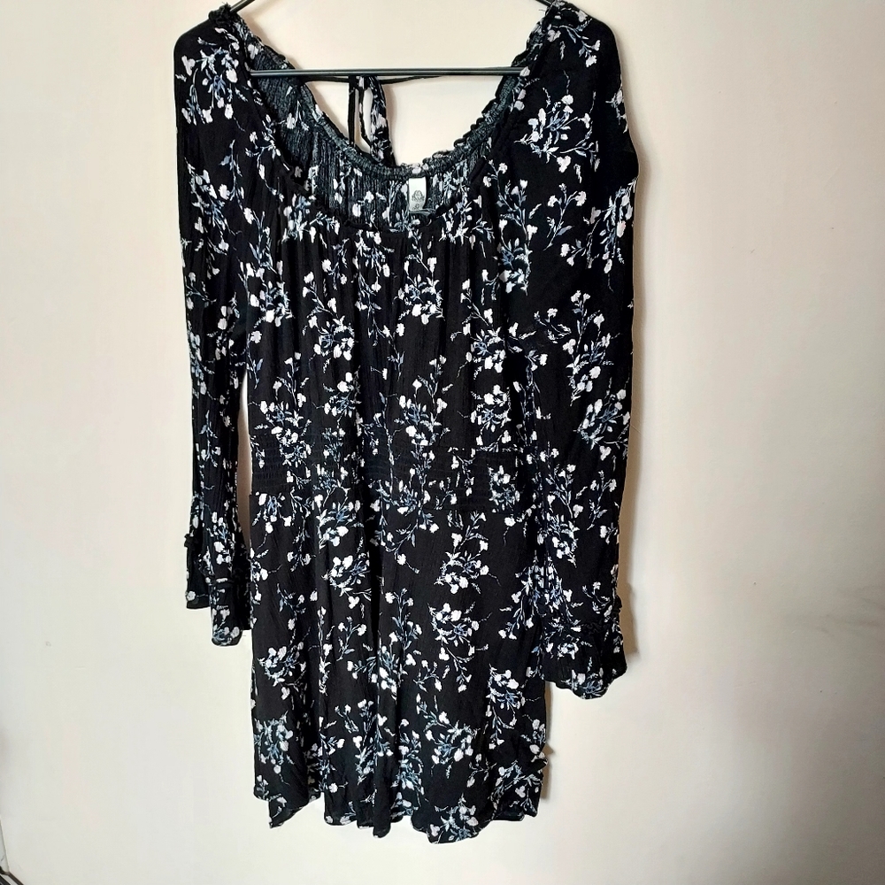 American Rag Black Rayon lined Floral dress Peasant Flowy Fairy Romantic XXL